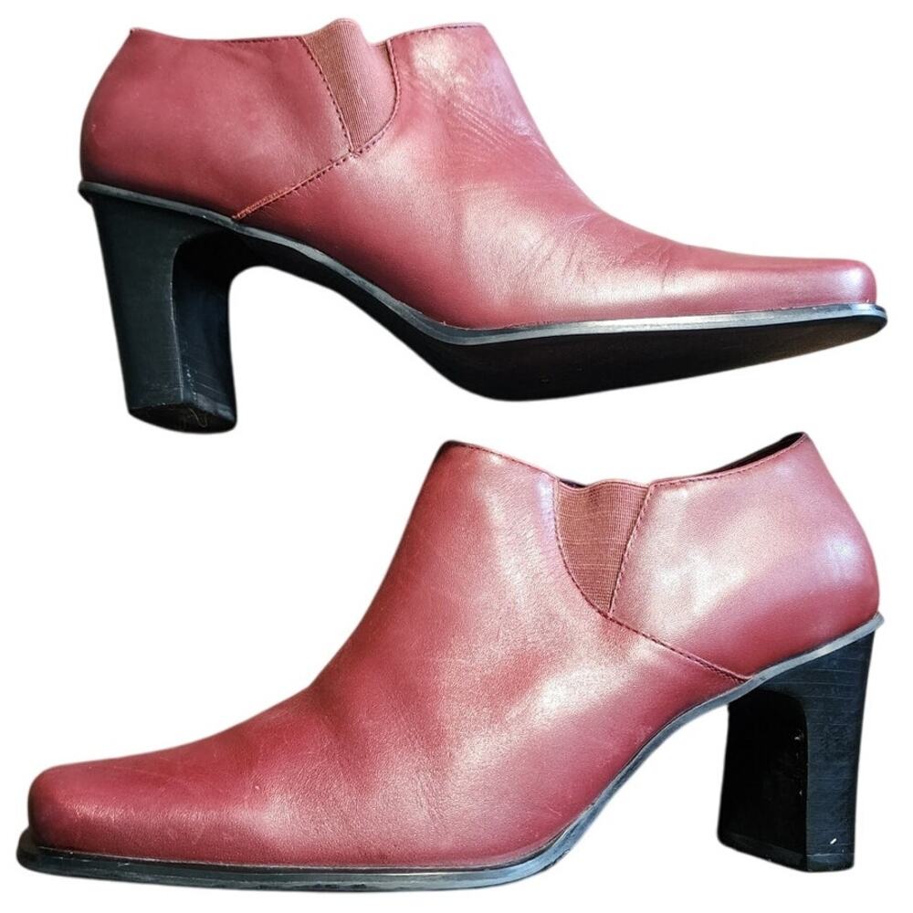 Hillard & Hanson Spice Burgundy Leather Square Toe Retro Ankle Book Size 8M